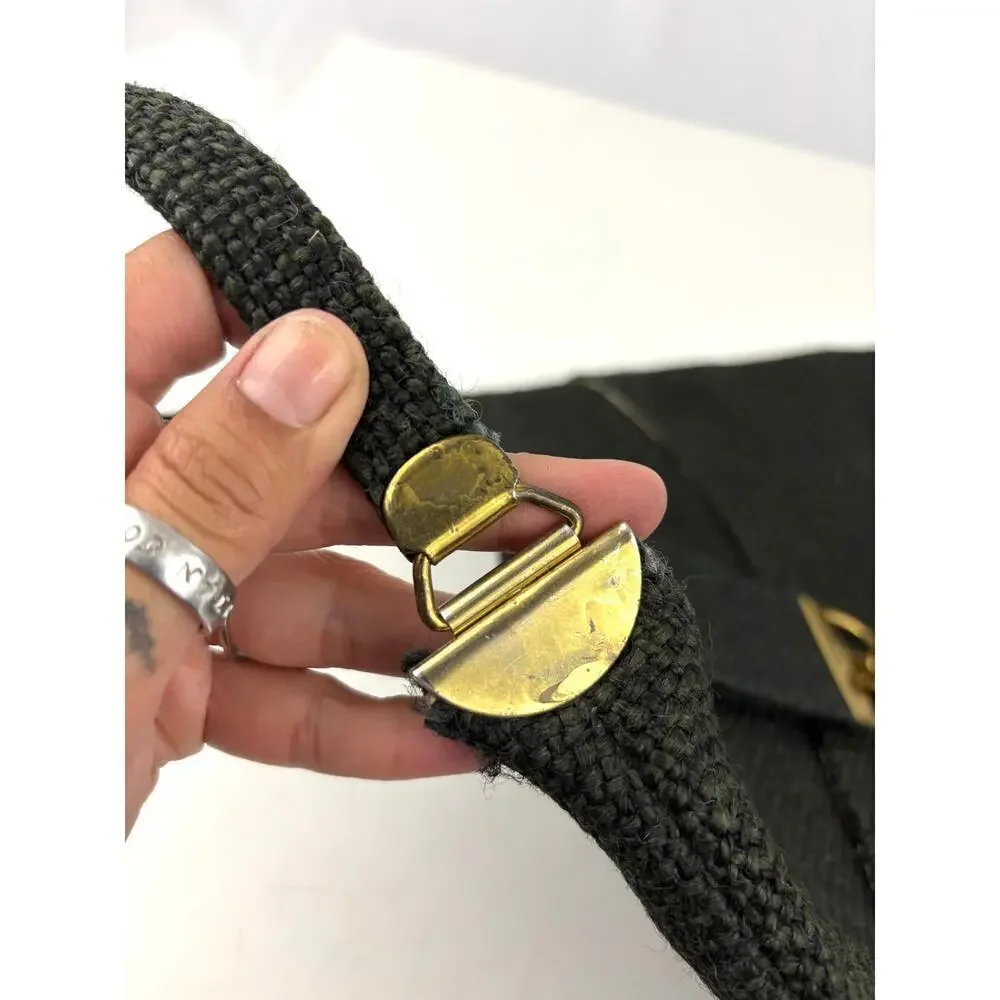 VTG 1970s Charcoal Black Tweed‎ Hobo Bag Gold Hardware Unique